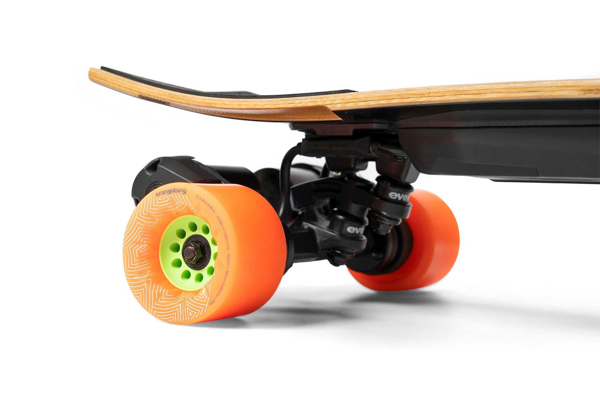 Photo of Evolve Skateboards Stoke Series 2, rear orange wheels